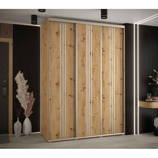 Šatní skříň YVONA 6 - 180/60 cm, dub artisan / stříbrná