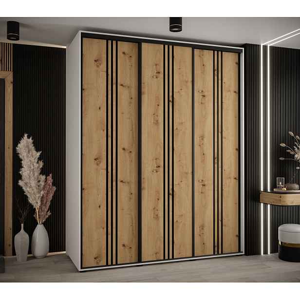 Šatní skříň YVONA 6 - 190/60 cm, bílá / dub artisan / černá