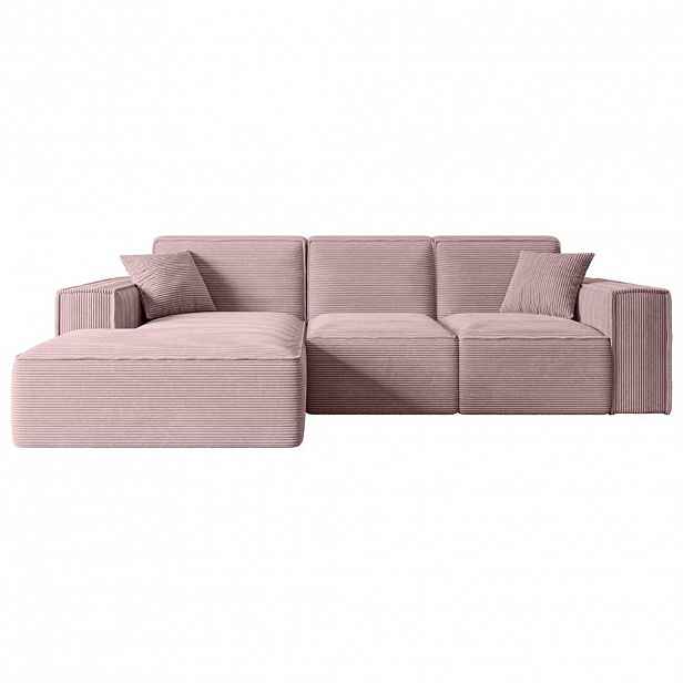 ALTDECOR ROHOVÁ SEDACÍ SOUPRAVA s otomanem vlevo SERRA-L – 266 x 169 x 80 cm, růžový manšestr