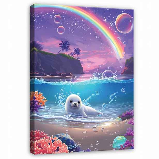 Obraz Pro Dívku Tuleň Oceán Na Plátně Zeď Do Dětského Pokoje 90x60