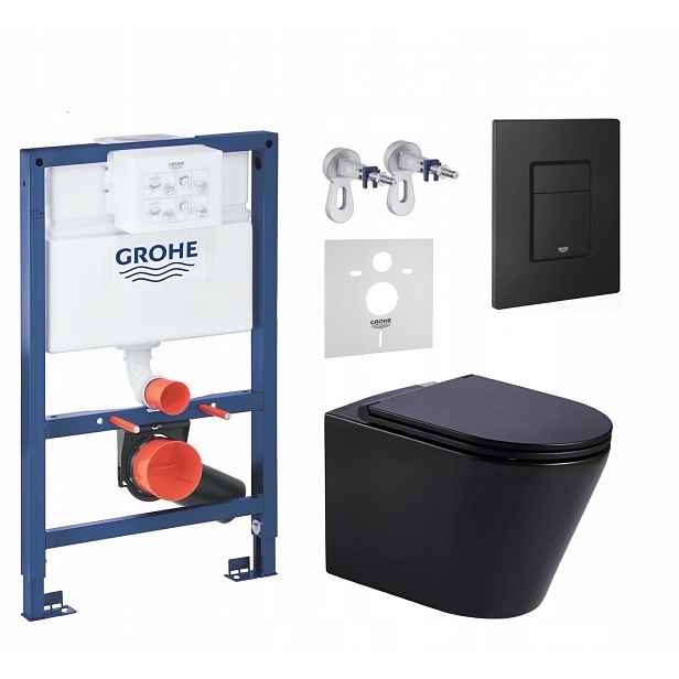 Podomítkový Wc set Grohe s mísou Jess černá a tlačítkem černá matná