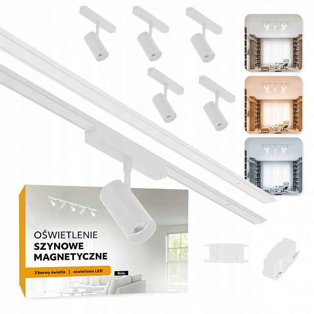 Magnetické kolejové osvětlení 2x Kolejnice 1m 5x 10W bílé 5 let záruka