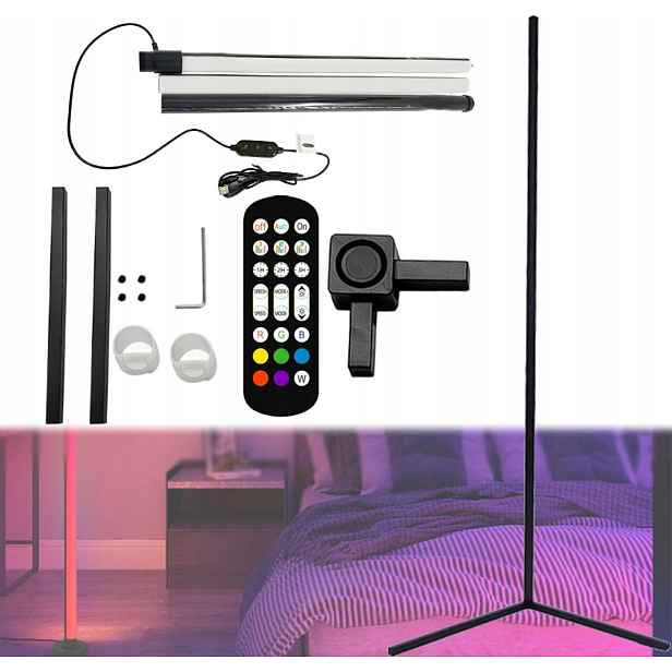 Stojací Led podlahová lampa Rgb 10W stmívatelná barevná lampa 155 cm 5V/2A