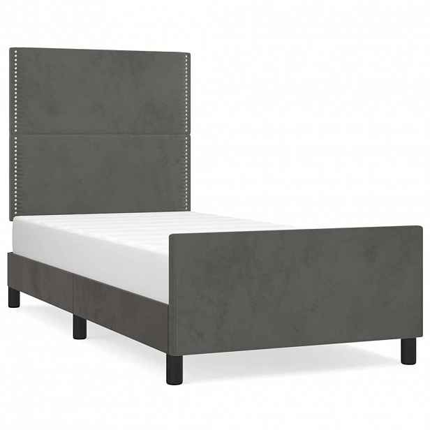 vidaXL Rám postele bez matrace tmavě šedá 90 x 190 cm samet