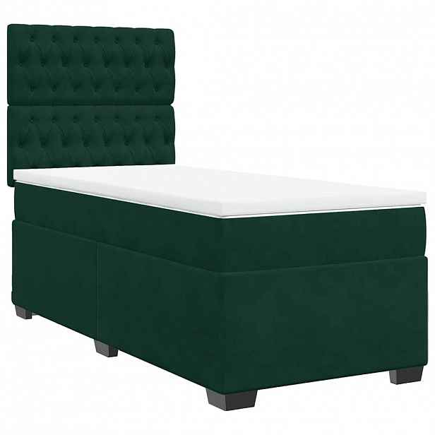 vidaXL Box spring postel s matrací tmavě zelená 90x190 cm samet