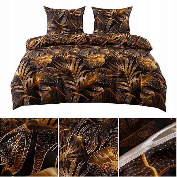 Povlečení 220x200 3 Č. povlak na polštář 70x80 hladký Eusebia Home s listy na zip