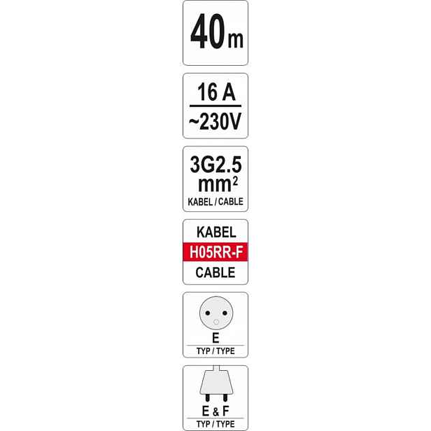 Prodlužovací Kabel Bubnový 40 M 3X2,5 MM2 Plastový