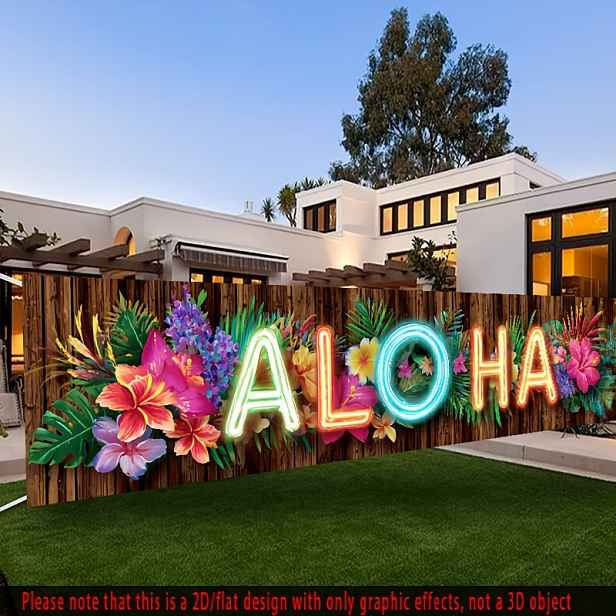 TEMU 1ks Velký Havajský Party Banner & Neon Aloha Značka - Tropická Girlanda Pozadí Vhodné pro Svatební, Plážové Párty, Fotokoutky - Odolné s