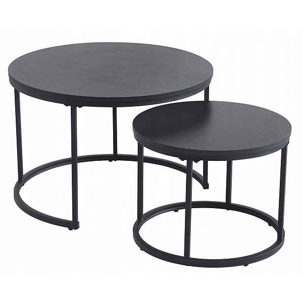 Sada 2 konferenčních stolků Loft Kulatý Černý Moderní Industrial 70/50 cm
