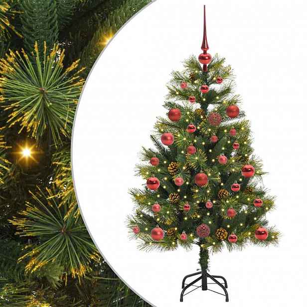 vidaXL Umělý sklopný vánoční stromeček s kužely Zelená 120 cm