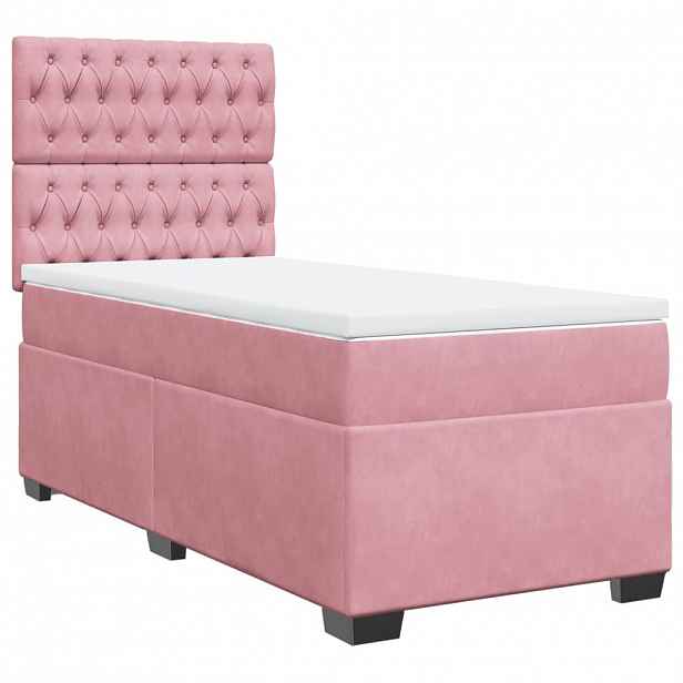 vidaXL Box spring postel s matrací růžová 90x190 cm samet