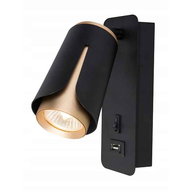 Nástěnné svítidlo s vypínačem Usb Nabíječka na čtení černo zlatá Teo 1 GU10