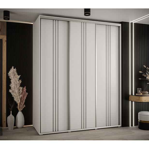 Šatní skříň YVONA 6 - 190/60 cm, bílá / stříbrná