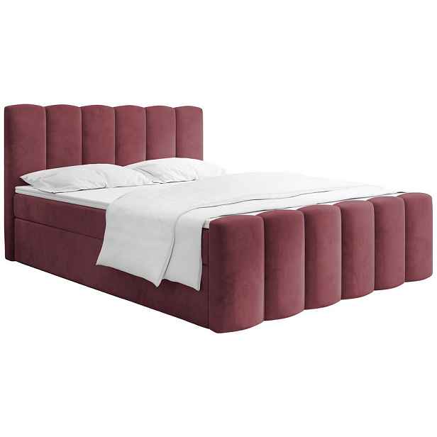WFL GROUP BOXSPRING POSTEL Serenity s Úložným Prostorem pod Postelí – Bordó samet – 120x200 cm – Taštičková Matrace H4 a Pěnový Topper