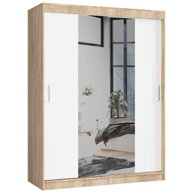 Ak furniture Šatní skříň se zrcadlem Reton 150 cm dub sonoma/bílá
