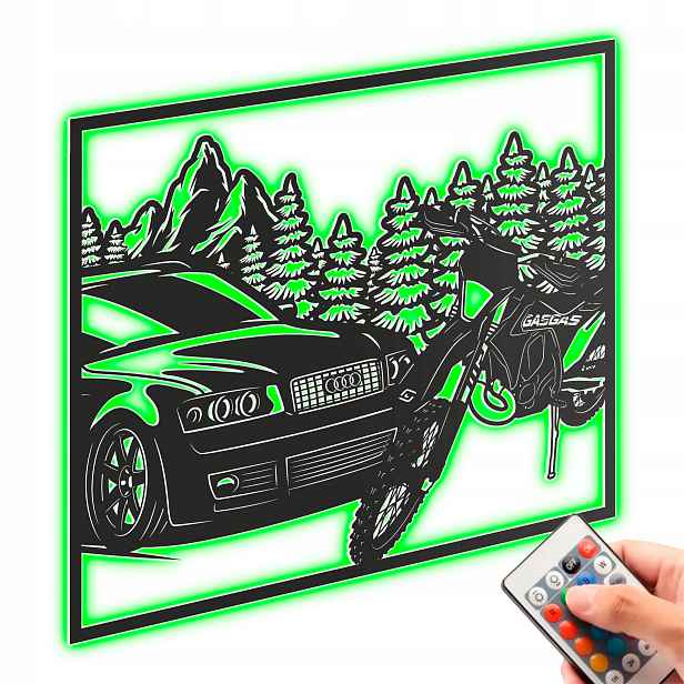 Audi A4 a Enduro Dřevěný 3D obraz Noční Lampa Led dálkové ovládání