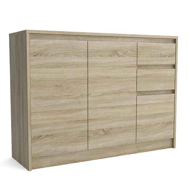 MASSENO KOMODA ASTORRE, 113/82/35 cm s 2 zásuvkami a 3 dvířky, dub Sonoma