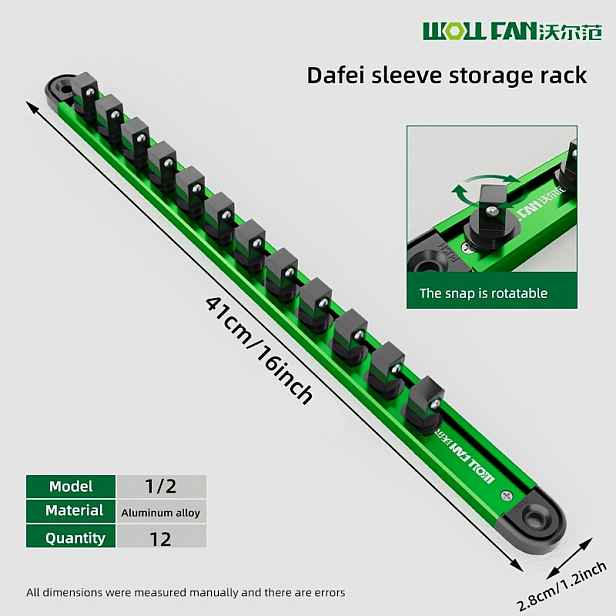 TEMU Zelený Hliníkový Magnetický Stojan na Ukládání Nástrčkových Klíčů Silný Magnet 1/2, 3/8, 1/4 Upevňovač Nástrojů pro Ukládání