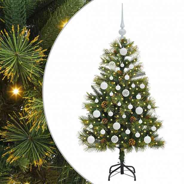 vidaXL Umělý sklopný vánoční stromeček s kužely Zelená 120 cm