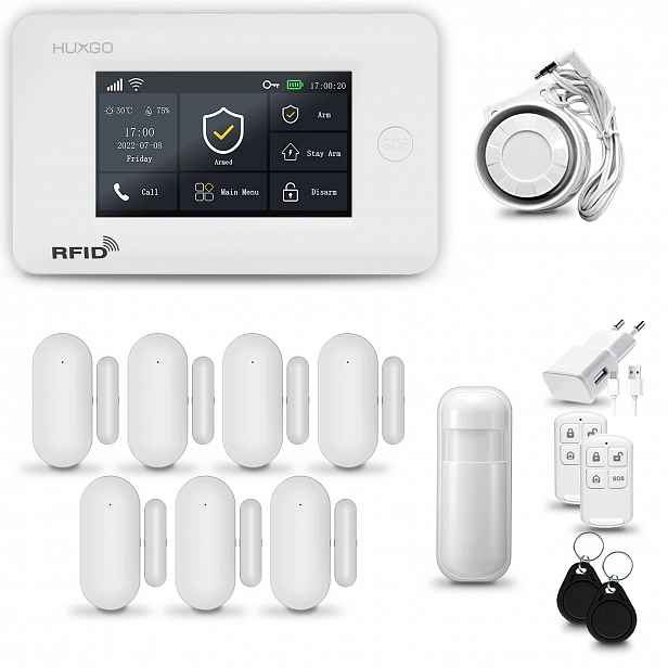 Bezdrátový alarm WiFi+ Gsm 4G s aplikací Tuya, sada Huxgo HXA006 D7PS