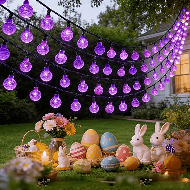 TEMU Solární fialová bublinková světelná řetěz s 8 funkcemi, průměr 1,7 cm / 0,67 palce, halloweenská dekorativní světla, sváteční atmosférické
