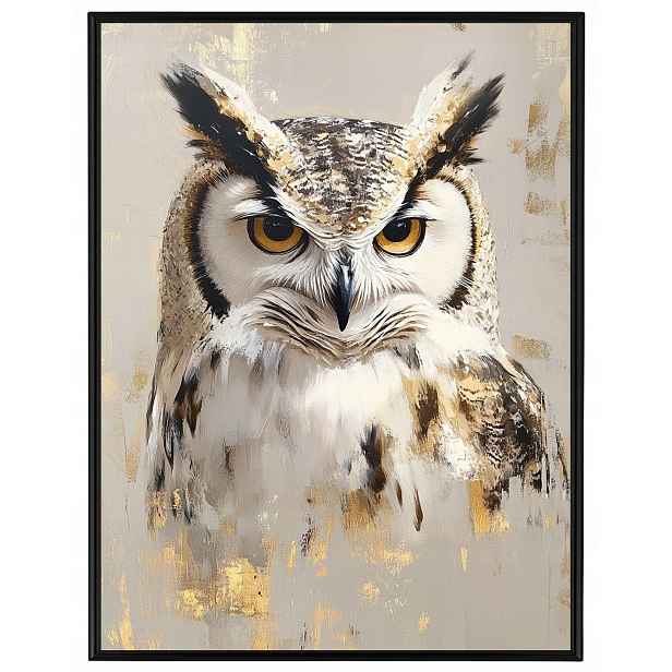 Plakát Rámeček Hliník Portrét Pták Sova Moudrost Boho Béžová Hnědá 60x80