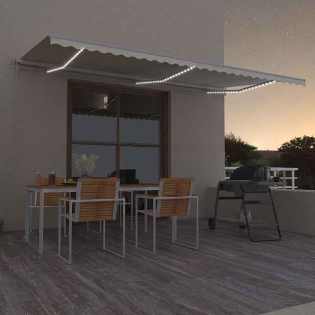 Automatická markýza s LED a senzorem větru 600x300 cm Dekorhome Krémová