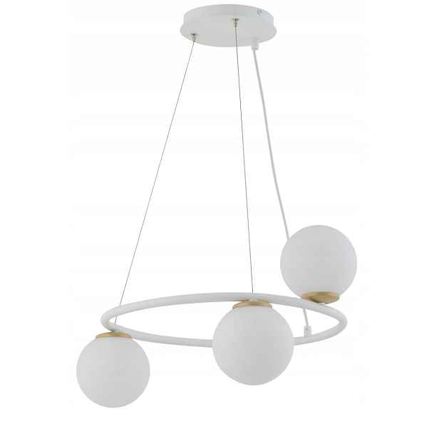 Dekorativní závěsná lampa bílá kulatá 48 cm, skleněné bílé koule 3 body Sigma