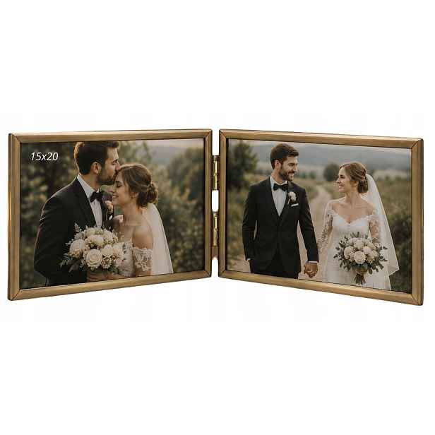 Rámeček na dvě fotografie ve formátu 15x20 staré svatební zlato horizontální jako dárek