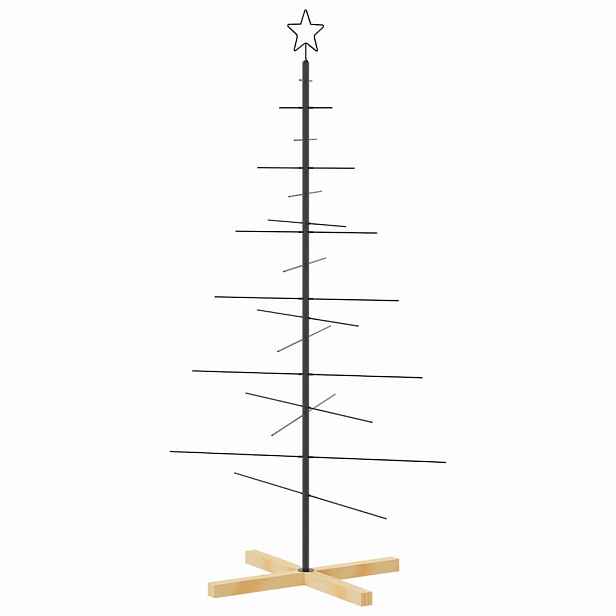 vidaXL Kovový vánoční stromeček s dřevěnou základnou černý 150 cm