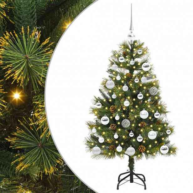 vidaXL Umělý sklopný vánoční stromeček s kužely Zelená 120 cm