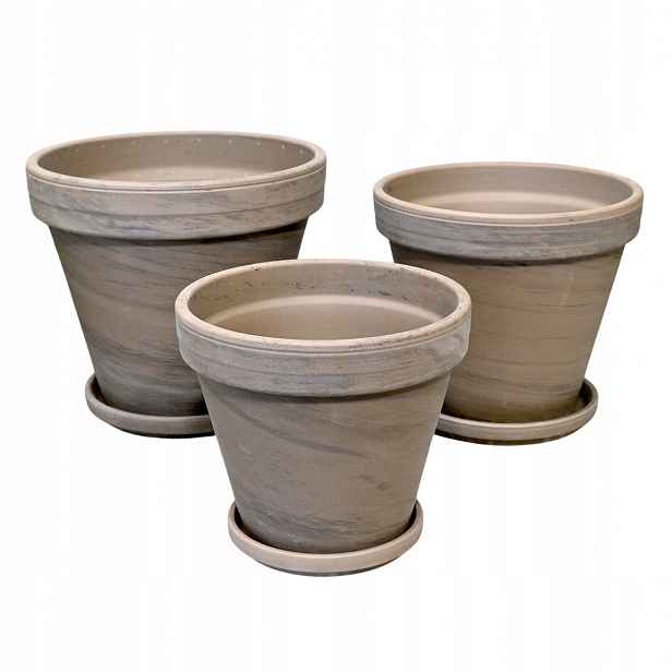 Hliněné květináče Terakota Bazalt – sada 3 květináčů – 15 cm, 17 cm, 20 cm