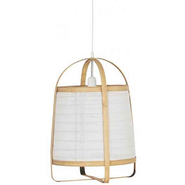 IB Laursen Závěsná bambusová lampa s bílým látkovým stínidlem