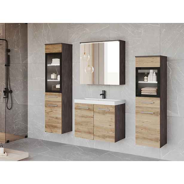 Koupelnová sestava s LED osvětlením YUKO 2 - matera / kaštan