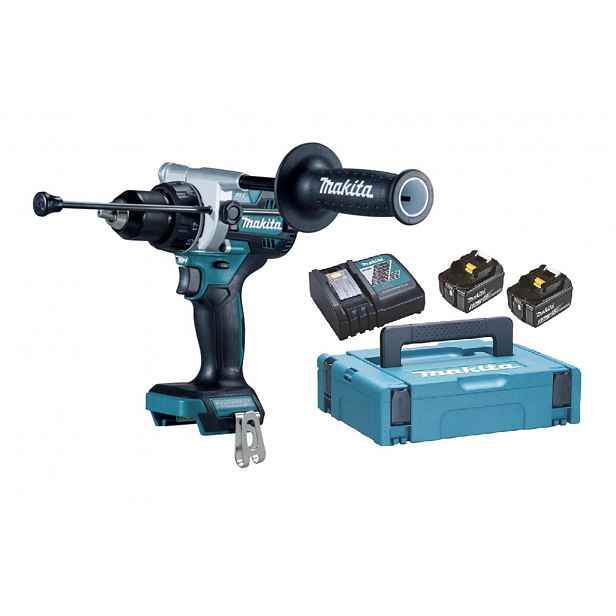 Makita - 18V AKU vrtačka s příklepem, 2x aku 5,0 Li-Ion, nabíječka DHP492RTJ