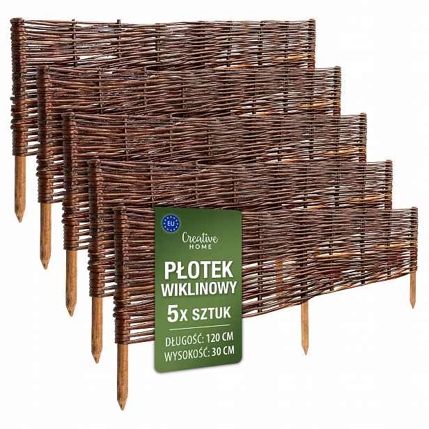 Proutěný plot zahradní palisáda trávníkový lem hnědý 120 x 30 cm 5 ks