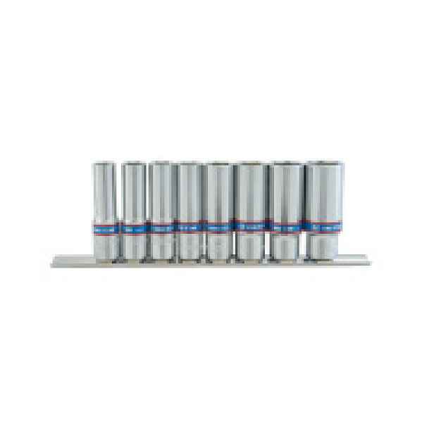 Sada nástrčných prodloužených hlavic King Tony 3/8 CrV 6 hran 10 - 19 mm na kolejnici 3508MR10