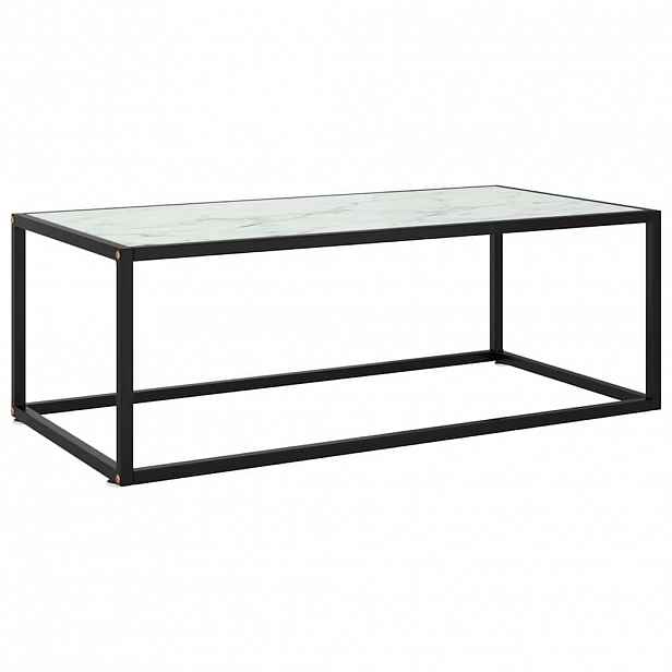 vidaXL Konferenční stolek černý s bílým mramorovým sklem 100x50x35 cm