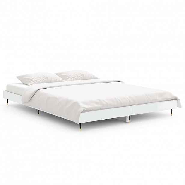 vidaXL Rám postele bílý s vysokým leskem 135 x 190 cm kompozitní dřevo