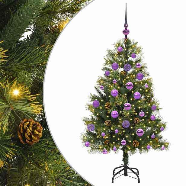 vidaXL Umělý sklopný vánoční stromeček s kužely Zelená 120 cm