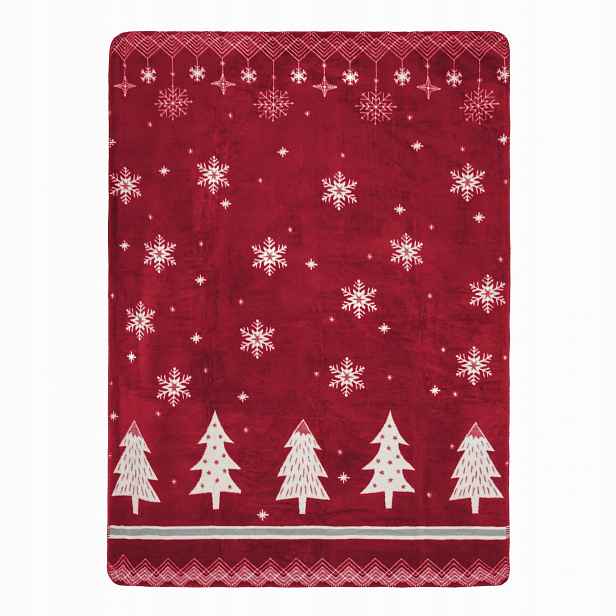Akrylová bavlněná deka 150x200 Tree Christmas, červená, vánoční stromky, světová barva