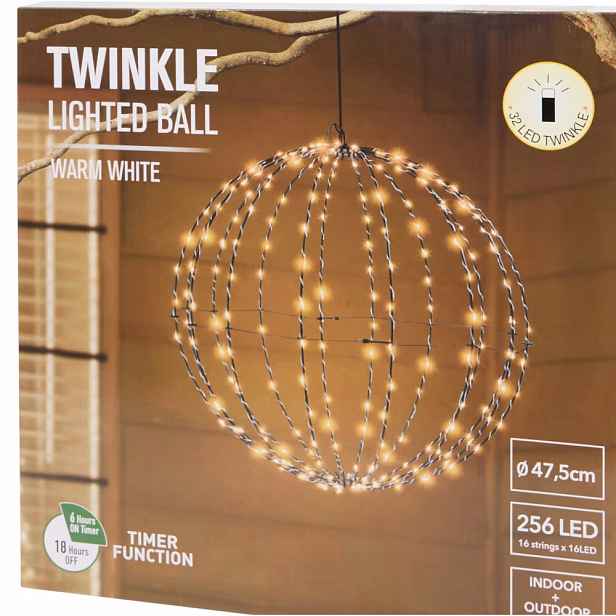 Led světelná koule 47,5 cm 256 Led Teplá bílá Blikající časovač pro venkovní použití