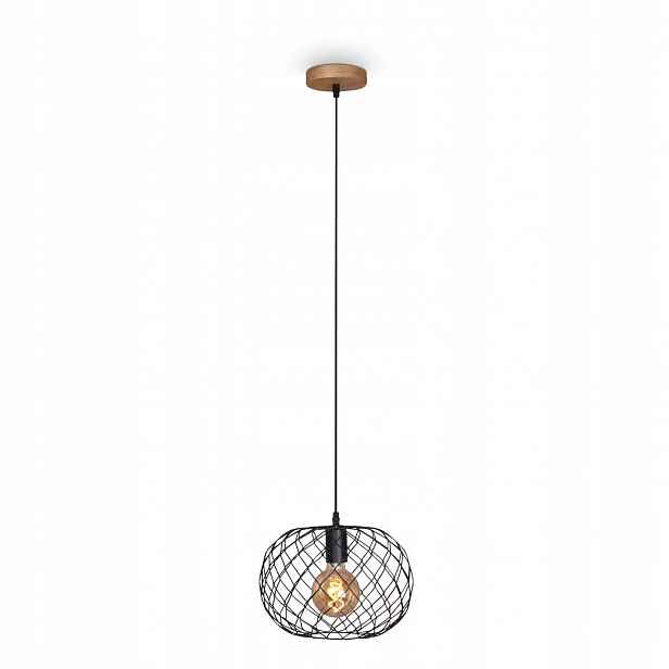 Závěsná retro loftová lampa E27 černá s dřevem 30 cm Obývací pokoj Jídelna Pokoj
