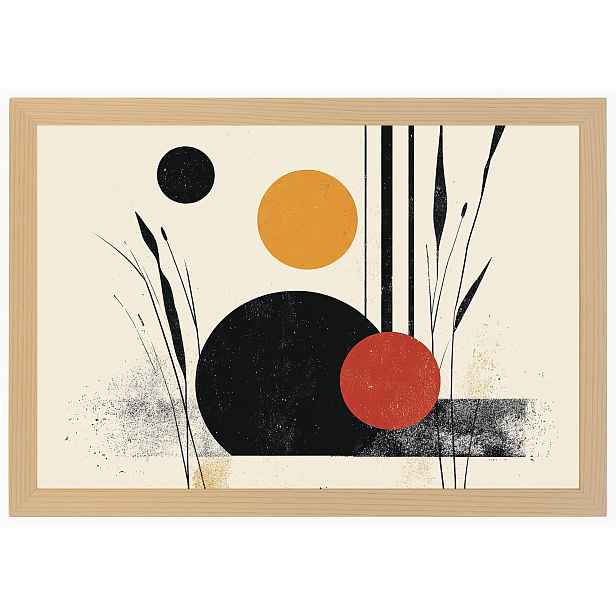 Plakát Rámeček Dřevo Grafika Geometrie Bauhaus Wabi-sabi Kolo 60x40