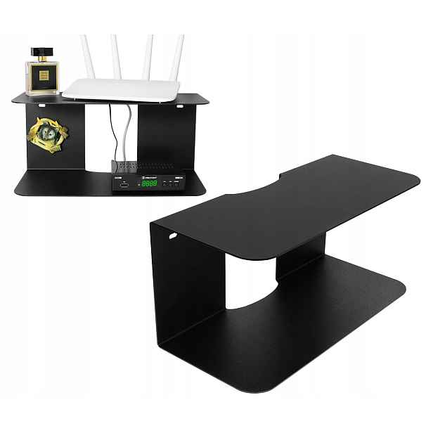 Dvojitá Závěsná Police Loft Černá Kovová 35 CM Robustní Router Dekodér P4