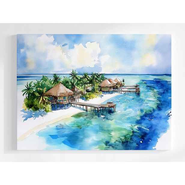 Obraz Na Plátně Canvas Exotický Ostrov Oceán Chatky Palmy Maledivy 80x60