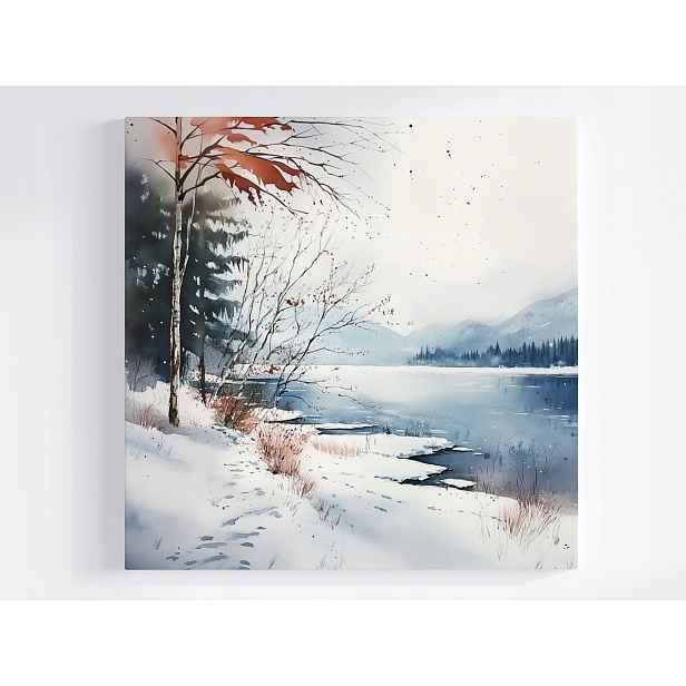 Obraz Na Plátně Canvas Krajina Hory Jezero Les Zima Sníh Led Mráz 50x50