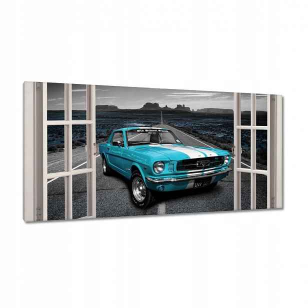 Obrazy 115x55 Tyrkysový Mustang Okno