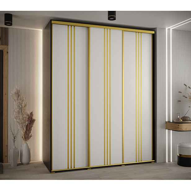 Šatní skříň YVONA 6 - 190/60 cm, černá / bílá / zlatá