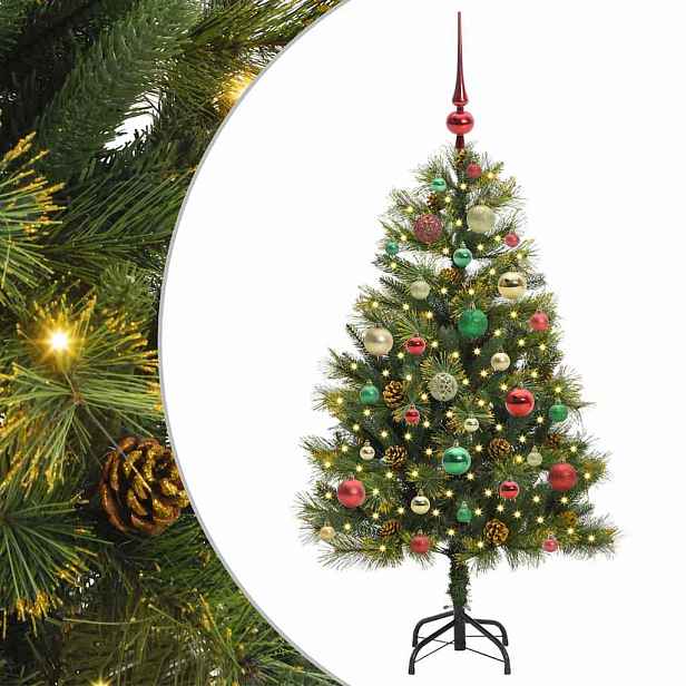 vidaXL Umělý sklopný vánoční stromeček s kužely Zelená 120 cm